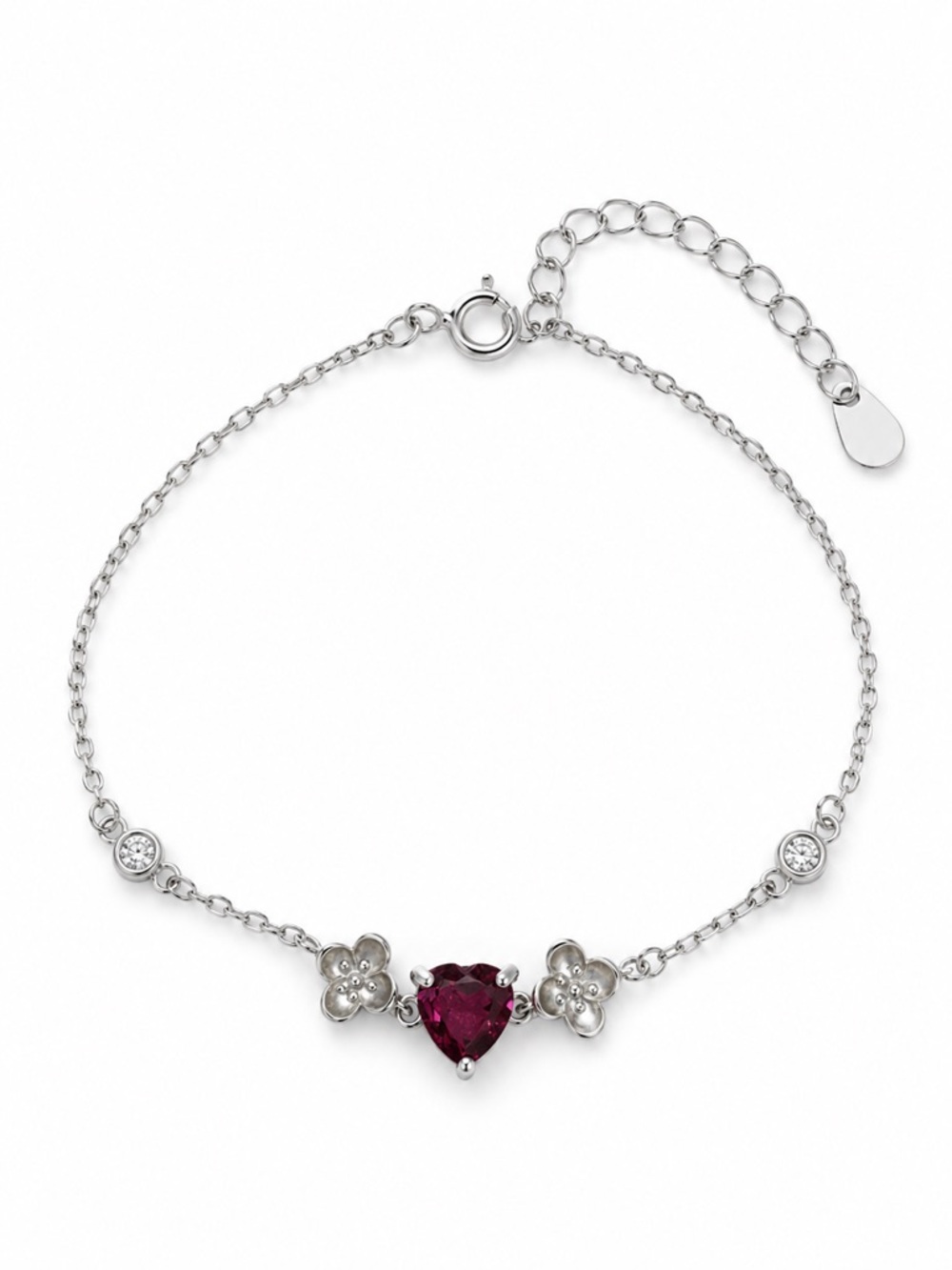 #B44 Pink Tourmaline Plumeria Heart Bracelet (S925)